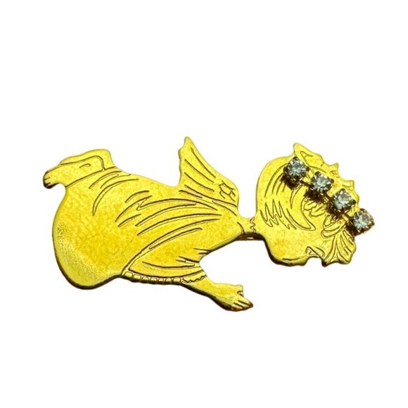 Vintage Gold Tone Angel Brooch with Rhinestone Crown Religious Jewelry Pin Gift - Picture 2 of 6